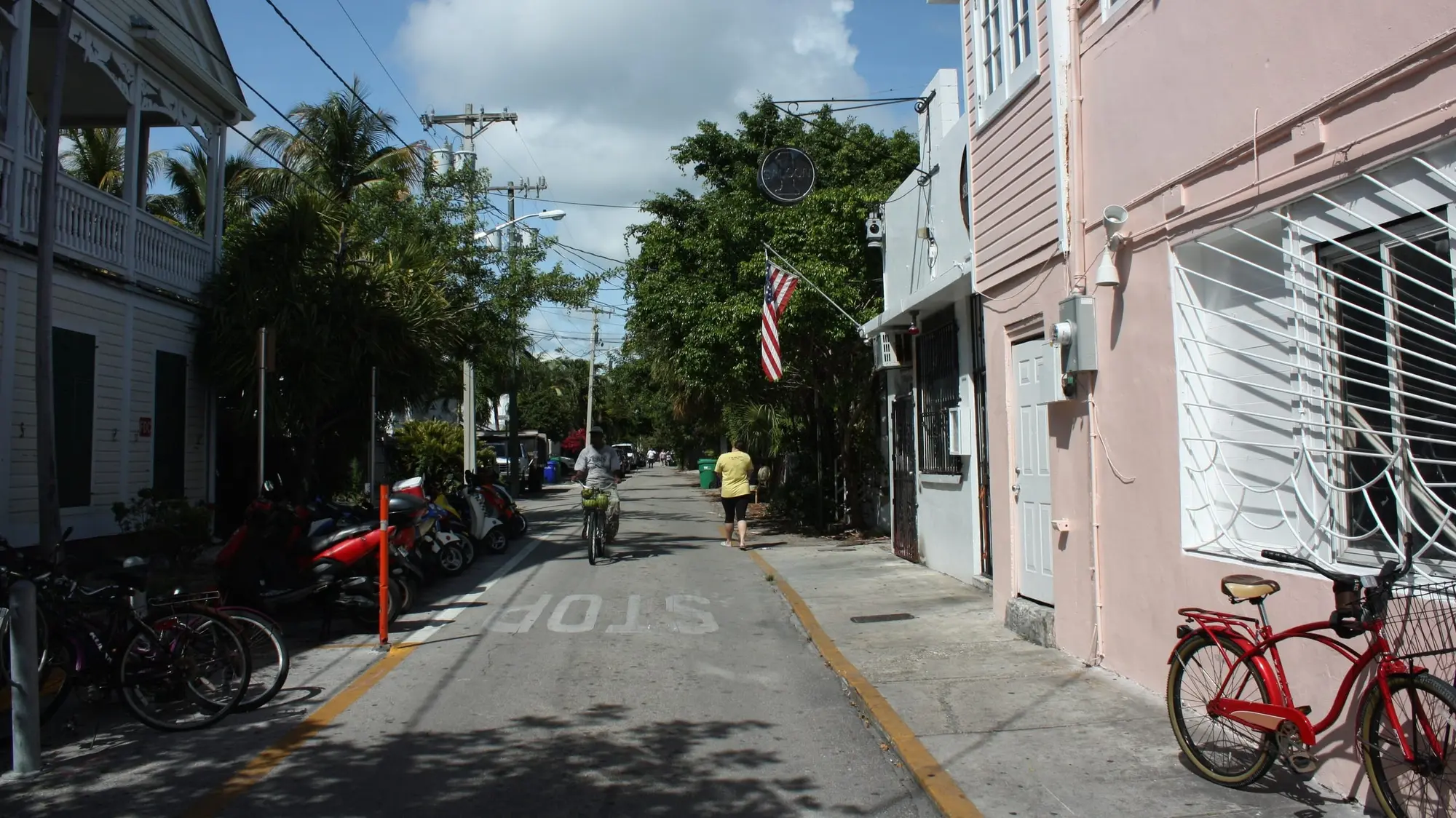 Angela Street in Key West, with bicycles parked along the sidewalk