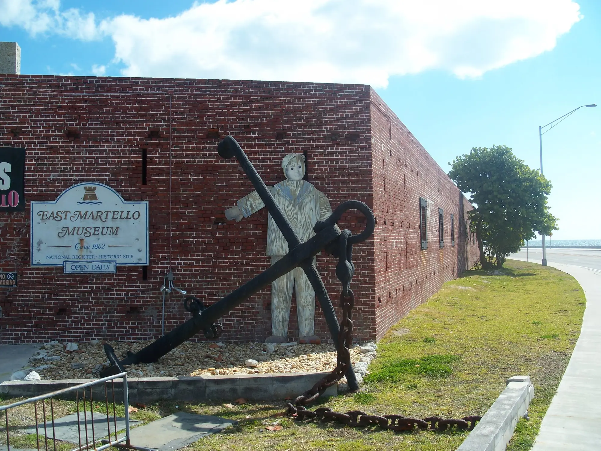Fort East Martello in Key West, the brick fort where Robert the Doll is kept, with its museum sign