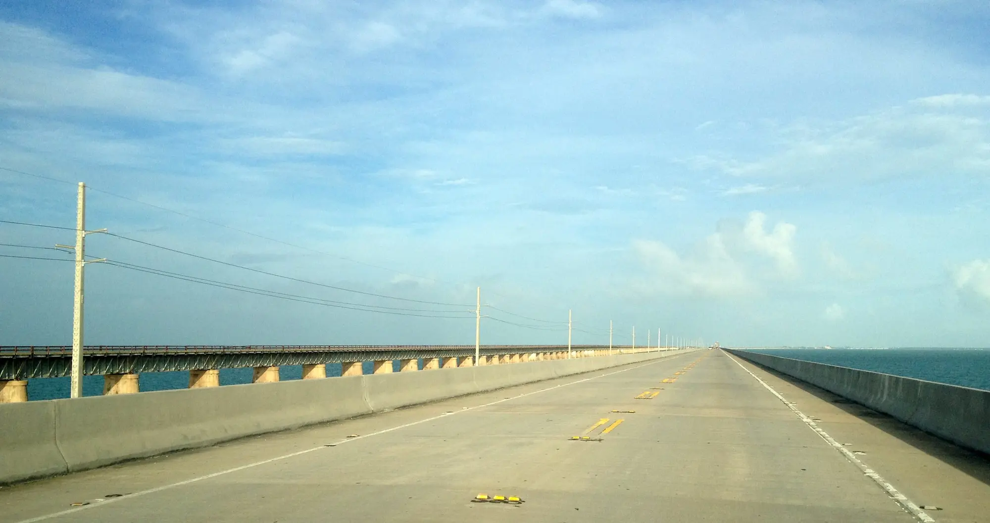 Driving the Seven Mile Bridge on U.S. 1, open water on both sides